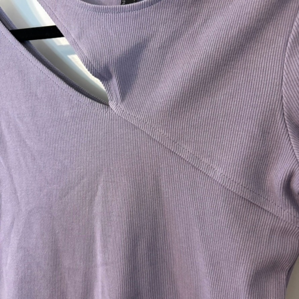NWT Forever 21 Purple Cutout Dress‎ Ribbed Knit Long Sleeve Mini L - Picture 7 of 14